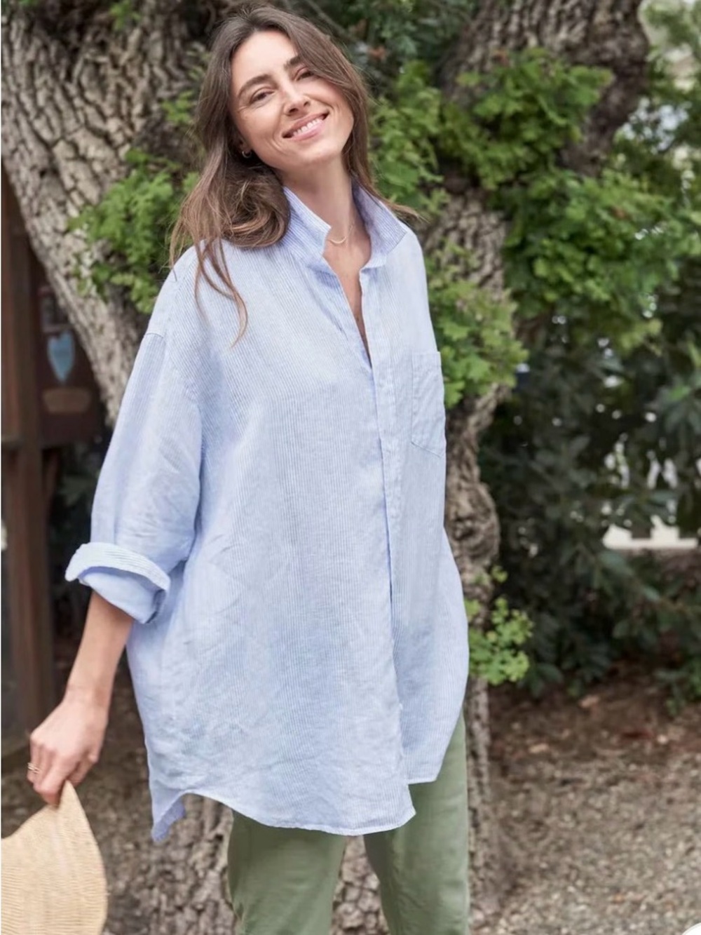 Frank & Eileen Mackenzie shirt blue white stripe lived in linen one size